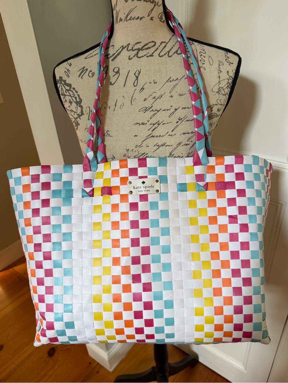 Kate Spade New York Multicolor Woven Basket Beach Tote.